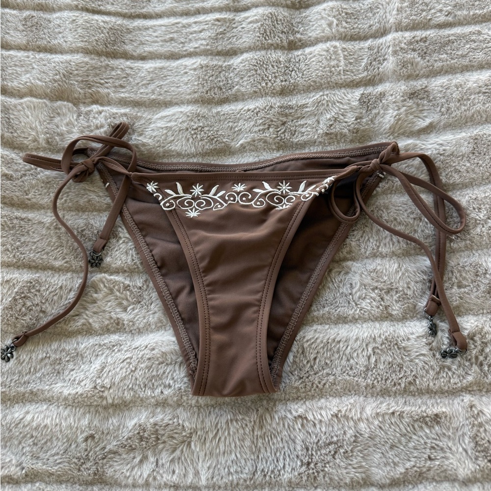 Brown Embroidered Bikini Bottom
